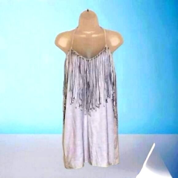 ZARA DRESS Trafaluc GRAY Faux SUEDE Leather FRINGED TUNIC/MINI  NEW  SMALL - Picture 2 of 8